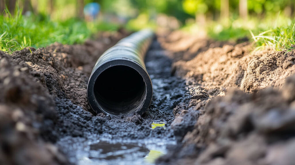 A Pipe Is Laying In The Dirt