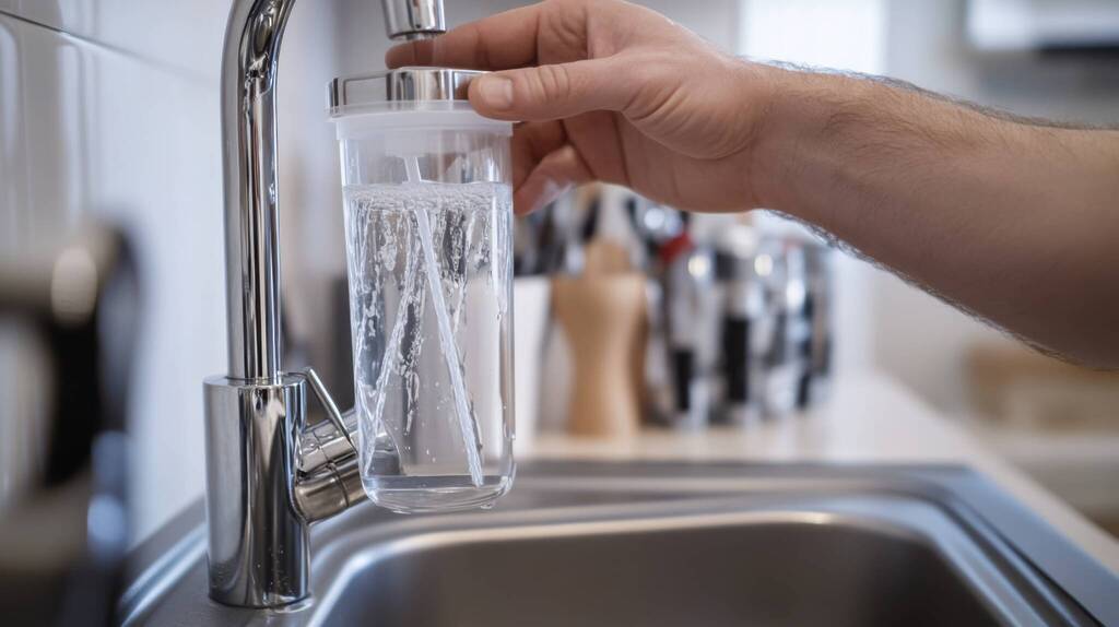 Plumber Replacing A Water Filter Under A Sink. Featuring Water Filtration And Plumbing Maintenance